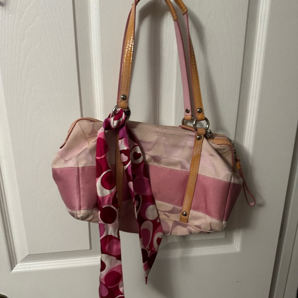 Pink Coach Purse with Scarf